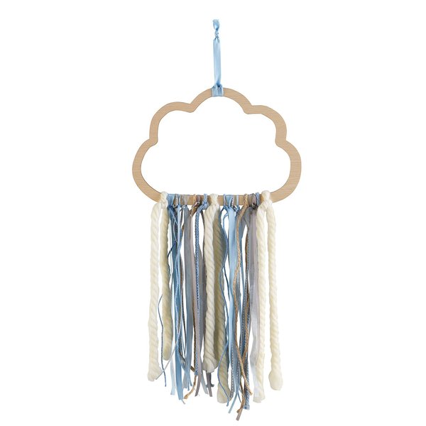 Wendy Bellissimo Hanging Wood Wall Art, Wall Décor + Wall Plaque - Cloud Ribbon in Blue + Grey