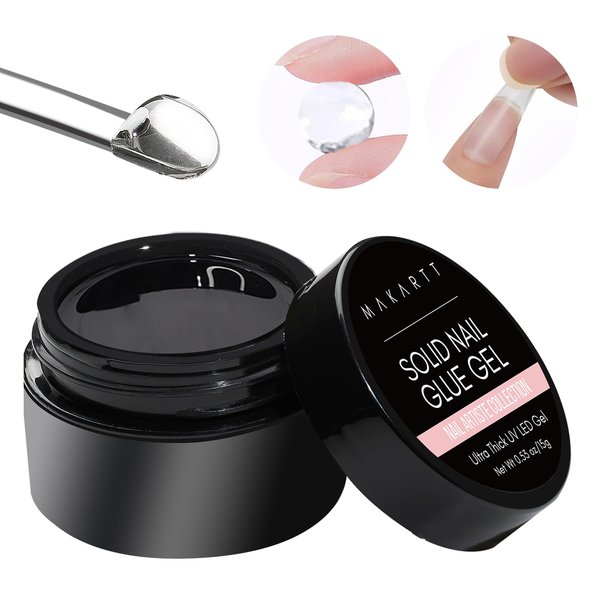 Makartt Solid Nail Glue Gel for Press On Nails Strong Clear Acrylic Nail Tips Solid Gel Nail Glue for Fake Nails Soft Gel Nail Tips Solid Hard Gel for Nails Nail Art DIY Home 15ML UV Light Cured