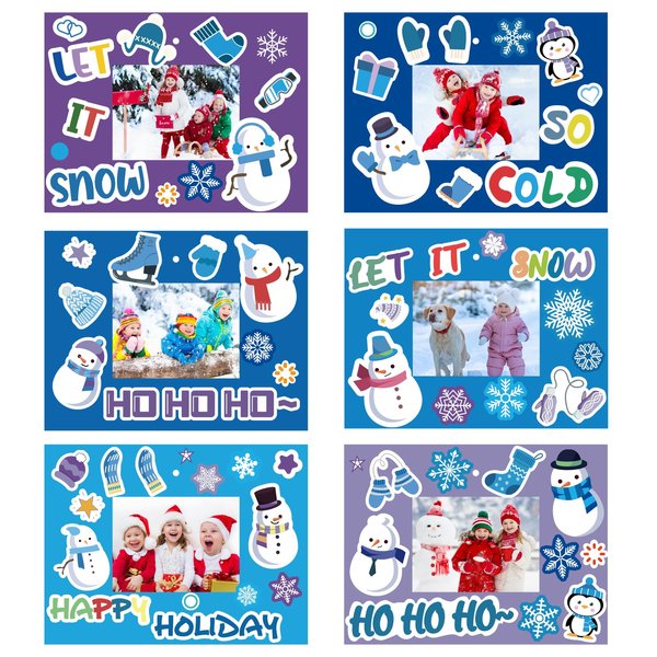 kapitomanio 30 Packs Winter Craft Kits for Kids, Holiday DIY Picture Frame Crafts for Kids Winter Party Favors Home School Classroom Game Activities