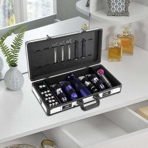 Professional Barber Carrying Case with Code Lock, Hairdresser Tool Box Organizer Traveling Case, Portable Travel Barber Suitcase for Hair Stylist Pet Groomer Beauty Salon Makeup Artist (white+black)