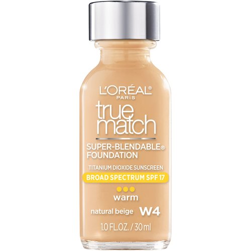 L'Oreal Paris Makeup True Match Super-Blendable Liquid Foundation, Natural Beige W4, 1 Fl Oz,1 Count