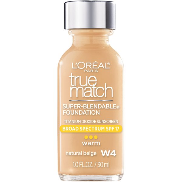 L'Oreal Paris Makeup True Match Super-Blendable Liquid Foundation, Natural Beige W4, 1 Fl Oz,1 Count
