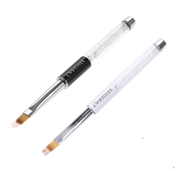 LWBTOSEE 2PCS Nail Ombre Brush Set - Gradient Color Nail Art Painting Pen with Rhinestone Crystal and Acrylic Drawing Pen for UV Gel Polish