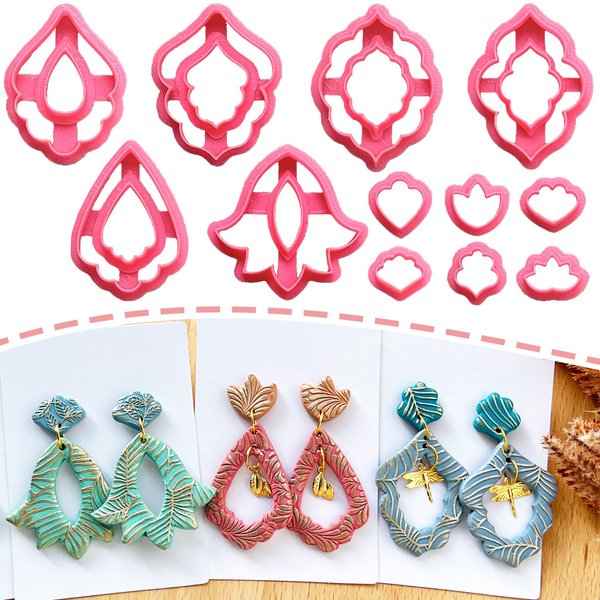 Dacmern Polymer Clay Cutters - 12 Shapes Morocco Clay Cutters, Frame Clay Cutters for Polymer Clay Jewelry, Arabic Clay Earring Cutters, Boho Ethnic Clay Cutters