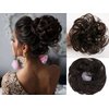 Uotp 100% Human Hair Messy Bun Hair Pieces Drawstring Hair Scrunchie Wedding Donut Hair Ring Daily Hair Bun Lady Styling Tool Hair Accessories for Women Girls (BlackBrown)