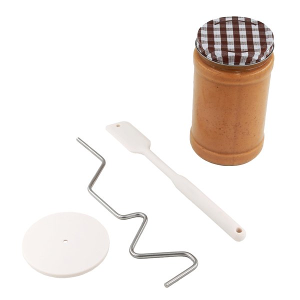 Lervont Natural Peanut Butter Stirrer Kit | Fits 16 - 26 OZ Jars | Includes Stainless Steel Bar & Spill-Resistant Silicone Lid | 10” Silicone Jar Spatula (BPA Free) | For Mixing Various Butter & Jam