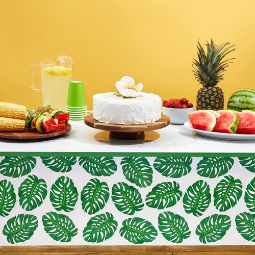 BLUE PANDA 3 Pack Tropical Leaves Tablecloth for Hawaiian Luau, Safari Birthday Party Decorations, Baby Shower (54 x 108 in)