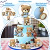 6 Pcs 3D Bear Cake Toppers Bear Cake Decorations Baby Shower Cake Decorations Bear Party Favors Bear Home Ornaments for Baby Shower Bear Theme Birthday Party Cake Supplies Boys Girl Gifts(Blue)