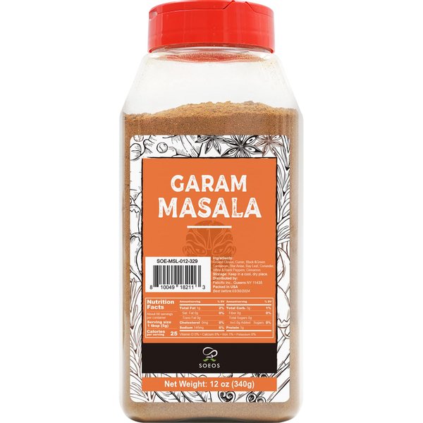 Soeos Garam Masala, 12 oz (340g), Garam Masala Powder, Indian 10-Spice Blend, Salt-No, Vegan, No Colors, Gluten Friendly, Non-GMO, Masala Seasoning, Garam Masala Bulk