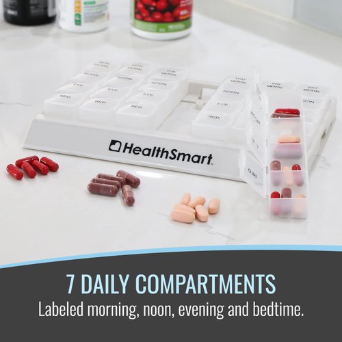 HealthSmart Weekly Pill Organizer 3 Times A day, Medicine Organizer for Morning, Noon, Evening, and Night, Travel Pill Organizer, With Storage Tray, Clear (Pack of 1)