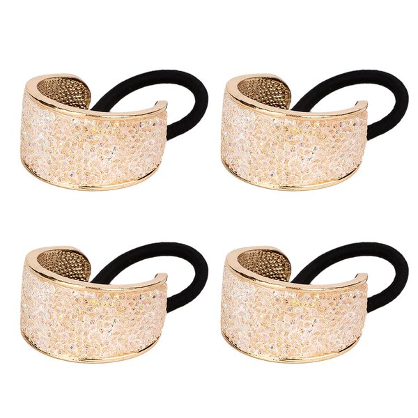YISSION 4Pcs Sparkly Rhinestone Hair Ties Ponytail Holder Elastics Scrunchies Fancy Crystal Hair Ties for Thin Thick Hair Rhinestone Hair Accessories for Women Girls (Clear Rhinestone)