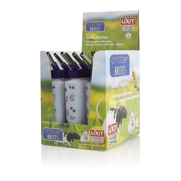 Lixit Bulk Water Bottles with Display Case for Rabbits, Ferrets, Chinchillas, Rats, Mice, Guinea Pigs', and Other Small Animals (8 Ounce)