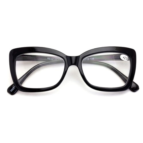 Women Big Lens Butterfly Reading Glasses - Fun Cateye Clear Lens Readers - Vintage Fashion (Black, 1.25)