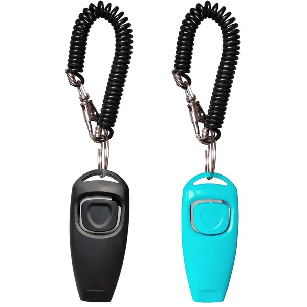 Pet Training Clicker Whistle with Wrist Strap - Dog Training Clickers (Black + Blue)