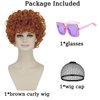 shecool Brown Red Curly Wig for Women Mrs Roper Wig with Glasses Short Curly Wigs for Mrs Roper Costume Women Curly Wavy Ginger Wig for Halloween Costume with Wig Cap SL031