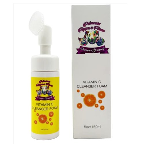 Foaming Facial Cleanser with Attached Exfoliating Brush (5 Oz), Foaming Face Wash for Oily Skin, Acne Skin Care Daily Face Wash for Morning Night, Men and Women of All Skin Types (Vitamin C) Pack-1