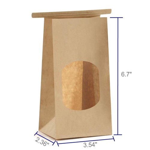 BagDream Bakery Bags with Window Small Kraft Paper Bags 100Pcs 3.54x2.36x6.7 Inches Tin Tie Tab Lock Bags Brown Window Bags Cookie Bags Coffee Bags Treat Bags