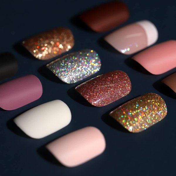 Teenitor Short Press on Nails,288Pcs Matte Acrylic Short Square Fake Nails Full Cover, Glitter Press On False Nails