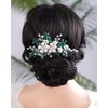 BERYUAN Silver Flower Paecock Green Crystal Rhinestone Hair Comb Pearls Teardrop Rhinestone Hair Piece Wedding Headband Pearls Flower Hairpiece for Wedding Women and Girls (PEACOCK GREEN)