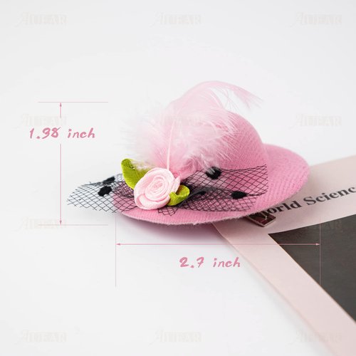 AUEAR, 12 Pack Mini Hat Hair Clip, Ladies Tea Party Hats, with Faux Feather 6 Colors Fashion Shining Hat Hair Clip for Decoration, Tiny Hat Hair Clips (Style B)