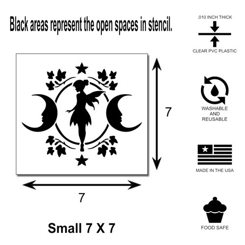 Fantasy Fairy and Triple Moon with Ivy Vines Reusable Craft Stencil Template (Small 7 X 7 inch (Image Dimensions 5 X 6))