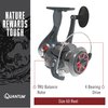 Quantum Optix Spinning Fishing Reel, Size 60 Reel, Changeable Right- or Left-Hand Retrieve, Aluminum Spool, Stainless Steel Bail Wire, QuickSet Anti-Reverse, 4.9:1 Gear Ratio, Silver, Clam Packaging