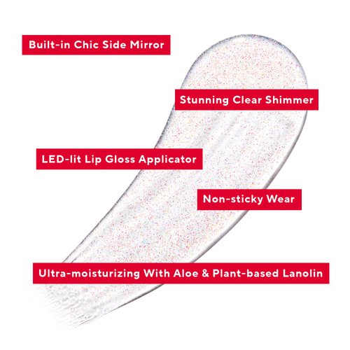 Mirabella Glow Light-Up Clear Shimmer Lip Gloss - LED Applicator with Mirror - Hydrating & Ultra-Moisturizing Formula with Jojoba Oil, Sweet Almond Oil & Vitamin E - .30 Fl Oz / 9ml