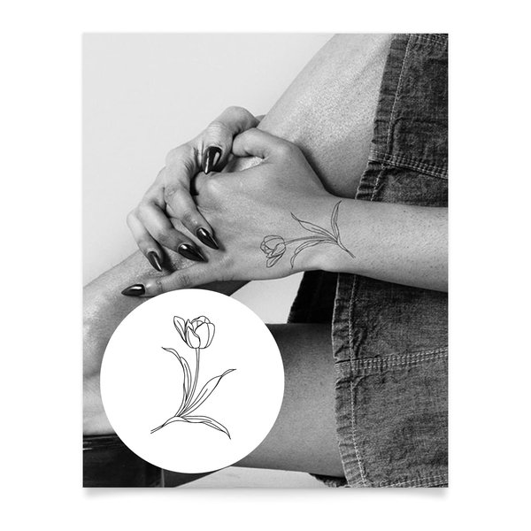Inkbox Temporary Tattoos, Semi-Permanent Tattoo, One Premium Easy Long Lasting, Water-Resistant Temp Tattoo with For Now Ink - Lasts 1-2 Weeks, Simple Tulip, 4 x 4 in
