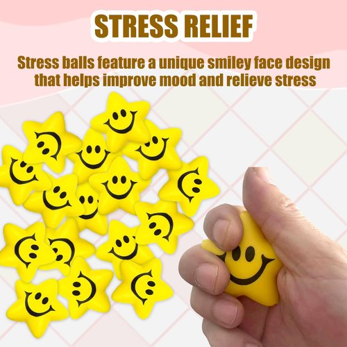 20 Pieces Star Smile Face Stress Balls Toys Set for Kids, Mini Foam Smile Ball Stress Relief for Classroom Prizes Box Pinata Fillers Party Favors for Boys and Girls(Yellow)