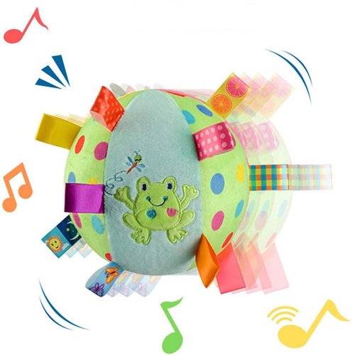 StoHua Baby Colorful Taggie Ball, Soft Plush Sensory Rattle Ball Toy for Early Educational, Ribbon Tag Ball for Baby Kids Toddlers Infants, Sensory Ball with Tags