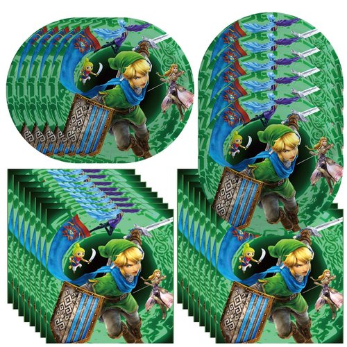 41Pack Zelda Birthday Decorations, 20 Plates, 20 Napkins and 1 Tablecover for Zelda Birthday Party Supplies