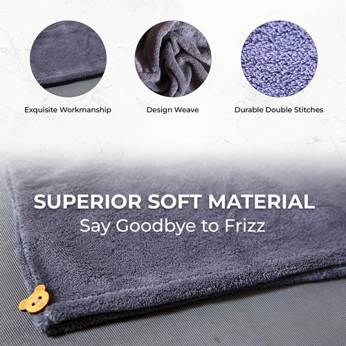 SPEEDBLINK Women Microfiber Hair Towel Wrap | 10 x 25 inch Hair Wrap Towels for Straight, Curly & Long Hairs | 2 Pack Soft & Absorbent Hair Turban Towel (Pink,Grey)