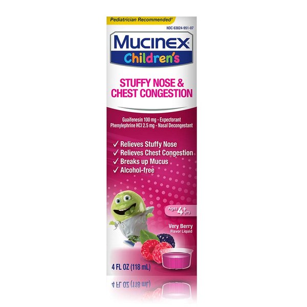 Mucinex Children's Liquid - Stuffy Nose & Cold Mixed Berry 4 oz. (Packaging May Vary)