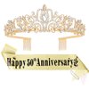 Gold 50th Anniversary Tiara and Sash for Women, Happy Anniversary Decorations, Happy 50th Anniversary Crown and Sash Set, Anniversary Party Favors