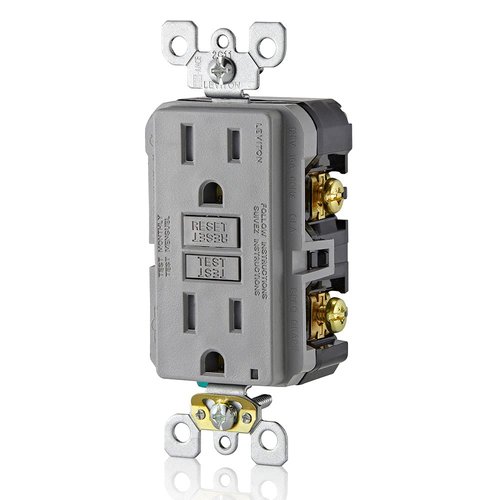 Leviton GFCI Outlet, 15 Amp, Self Test, Tamper-Resistant with LED Indicator Light, Protection from Electric Shock and Electrocution, GFTR1-GY, Gray
