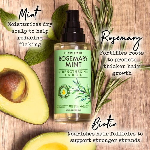 PHARM TO TABLE Rosemary & Mint Hair Oil - Infused with Biotin, Nourishes the Scalp, Boosts Hair Growth, 100ml