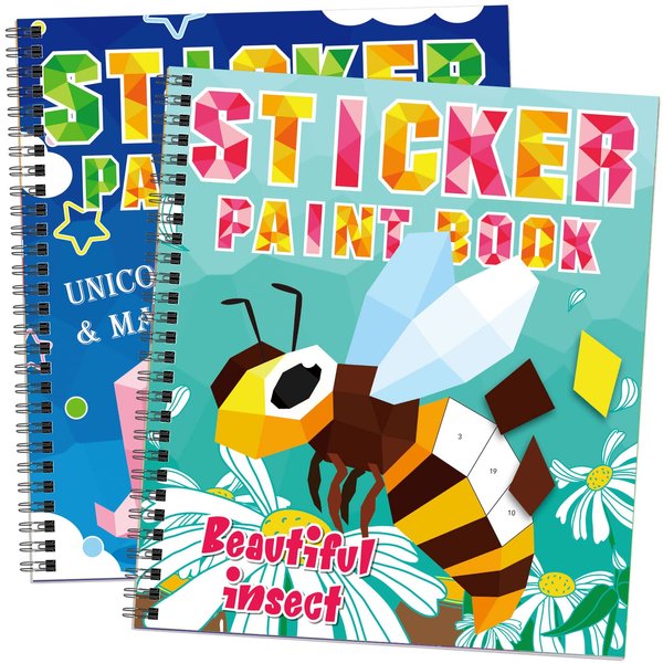 TBEEJ 2PCS Crafts for Kids Ages 4-8 Sticker Paint Books Includes Unicorn Queen Insect Witch Monster and More Designs Gift Party Create 20 Pictures（Sticker Sheets are Separate）