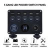Geloo 5 Gang Marine Switch Panel Waterproof, Boat Rocker Switch Panel, 12V Switch Panel, Aluminum Toggle Switches Panel for Car RV Truck with Breaker 4.2A USB Charger Port Digital Voltmeter (Blue)
