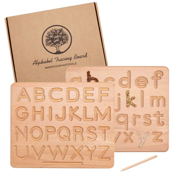 JETM·HH My First Learn to Write Wooden Alphabet Tracing Board Preschool Handwriting Practice for Kids Age 3 4 5 Double-Sided Learning to Write ABC Educational Toy Game Fine Motor Montessori Gift
