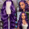YMS 200% Density Transparent HD Lace Front Wigs Human Hair Purple Human Hair Wigs for Women Body Wave Lace Frontal Wigs Human Hair Royal Purple Glueless Wigs Human Hair Pre Plucked 28 Inch