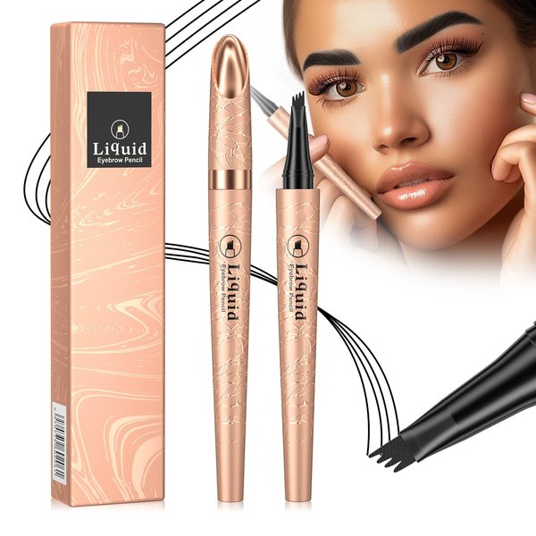 3D Microblading Eyebrow Tattoo Pencil 4 Fork Tip, Waterproof Magic Eyebrow Pencil Microblading Eyebrow Pencil, Natural Long-Lasting Fine Stroke Eyebrow Pencil with Micro-Fork Tip (B-Black)