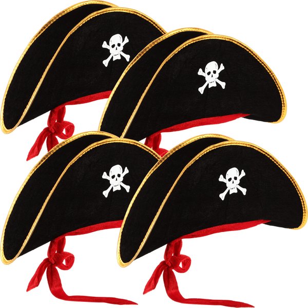Hsei 4 Pcs Pirate Hat Pirate Costume Party Hats Halloween Skull Print Pirate Captain Hat for Halloween Masquerade Cosplay Party