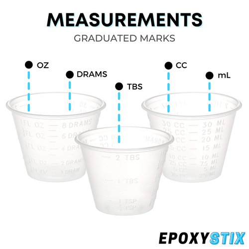[400 Pack - 1oz] Epoxy Resin Mixing/Medicine Cups With 100 Bonus Mixing Sticks For Mixing Paint, Stain, Epoxy, And Resin - 1 Ounce (30ml) Graduated Plastic Cups (4 Sleeves) - EpoxyStix