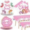 98 Pieces Two Sweet Donut Birthday Party Supplies for 24 Guests Girls Donut Tableware Set Baby Girl 2nd Birthday Donut Plates Napkins Tablecloth Party Decorations Table Cover Dinnerware Party Favors