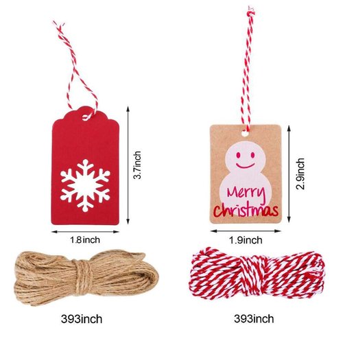 100 Pack Kraft Paper Christmas Gift Tags， Xmas Kraft Gift Tags with Jute Twine Baker Twine for DIY Xmas Holiday Present Wrap Stamp and Label Package Name Card