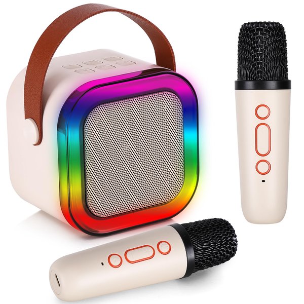 Mini Karaoke Machine with 2 Wireless Microphones for Kids Adults, Kids Karaoke Machine for Girls 18 Pre-Loaded Songs 4, 5, 6, 7, 8, 10, 12+ Years Old Teens Birthday White Blue (White)
