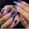 Almond Halloween Press on Nail Short Purple Fake Nails Spider Web French Tip Acrylic Glue on Nails Full Cover Shiny False Nail Stick on Nails for Women Party Manicure Decor 24pcs