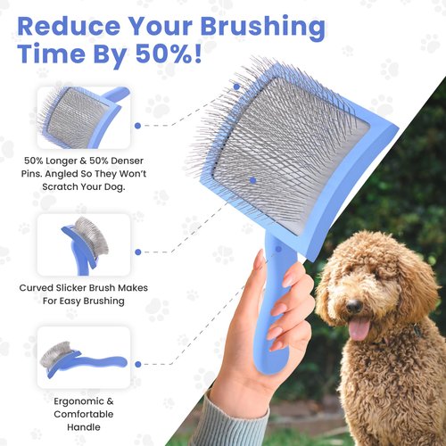 Curved Grooming Slicker Brush for Dogs, Soft Pin Goldendoodle Brush for Dematting & Shedding, Ideal Dog Slicker Brush for Poodles, Labradoodles & Other Breeds [We Love Doodles] (Large)