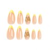 BAOYAALIN Almond Press on Nails Short Medium French Tips Yellow Fake Nails with 3D Gold Butterfly Gel Glue on Nails for Women Girls Acrylic False Stick on Nail Manicure Decorations for Wedding 24Pcs
