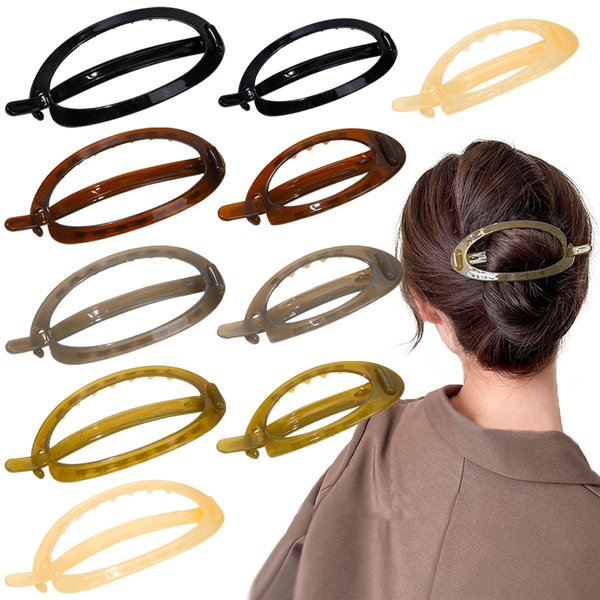 10 PCS French Oval Hair Clips for Women, Plastic Bun Ponytail Curved Hair Claw Clips Alligator Hair Barrettes Volume No Slip Grip Strong Hold Banana Hair Clamps Jaw Clips Styling Hair Accessories